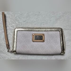 Guess Long Open Wallet Gold Snake Skin Silver Hardware Wrislet Tote